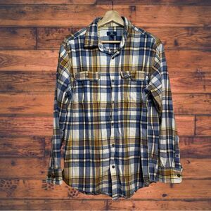 George Plaid Blue Button Front Long Sleeve Shirt Men's L (42-44)